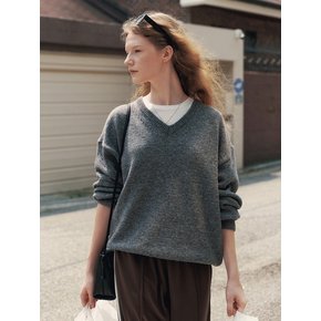 Drop Wool V-neck Pullover (Gray)