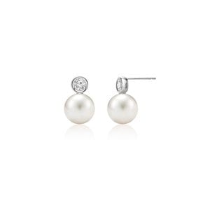 PS119E  Moissanite 0.3ct Swarovski pearl10mm Silver Earrings