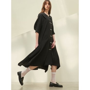 미테 CAPE COLLOR UNBALANCE HAM LINE DRESS_BLACK