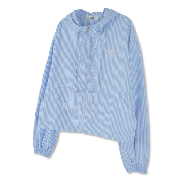 Reflective Flower Stripe Hoodie Zip-up_Sky Blue