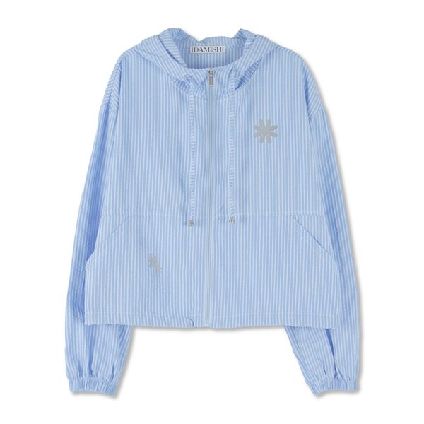 Reflective Flower Stripe Hoodie Zip-up_Sky Blue