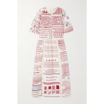 씨뉴욕 스칼럽 크로셰 트림 자수 코튼 리넨 블렌드 미디 원피스 46376663162969487