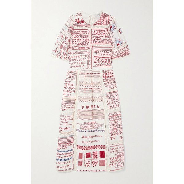 스칼럽 크로셰 트림 자수 코튼 리넨 블렌드 미디 원피스 46376663162969487