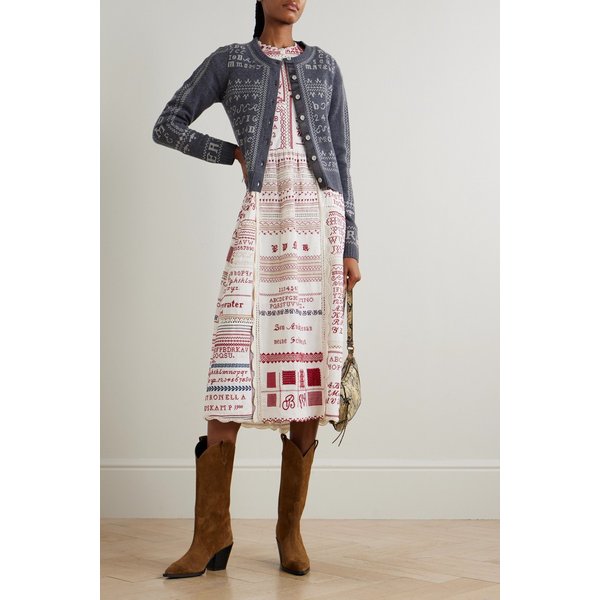 스칼럽 크로셰 트림 자수 코튼 리넨 블렌드 미디 원피스 46376663162969487