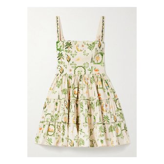 아구아벤디타 리마 티어드 프린트 코튼 혼방 미니 드레스 세이지 그린 46376663162893886