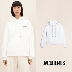 JACQUEMUS 자크뮈스 남녀공용 자수 로고 화이트 후드티