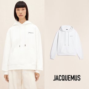 JACQUEMUS 자크뮈스 남녀공용 자수 로고 화이트 후드티