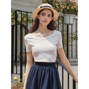 [2컬러] 골지 U넥 반팔 티셔츠