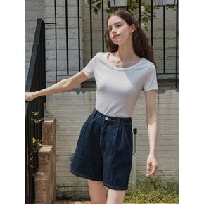 [2컬러] 골지 U넥 반팔 티셔츠