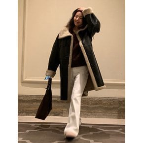 High Neck Leather Shearling Long Coat