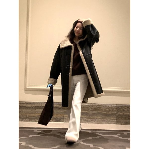[루피타PICK]Ever High Neck Shearling Long Coat-BLACK