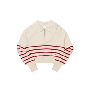 (W) CROP HALF KNIT ZIP UP  IVORY