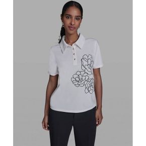 칼라거펠트 우먼 Short-Sleeve 로즈 엠브로이더드 Collared Blouse - 소프트 화이트 26622623 13