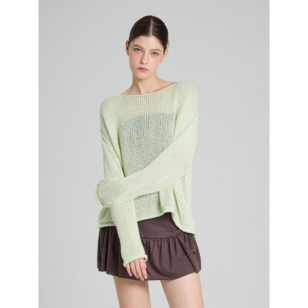Boat neck mesh knit - lime