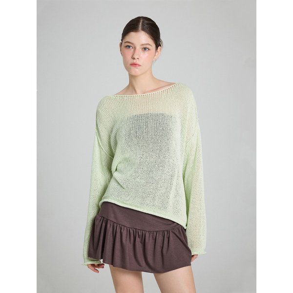 Boat neck mesh knit - lime