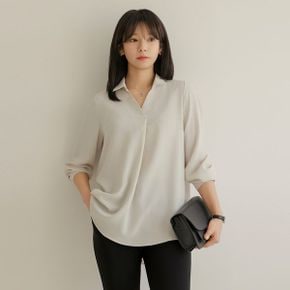 헤딘 브이 핀턱 카라 블라우스_P385757097