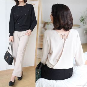 T57270 샤인보석 뒷리본 이중랩 블라우스 60대엄마옷_P387635296