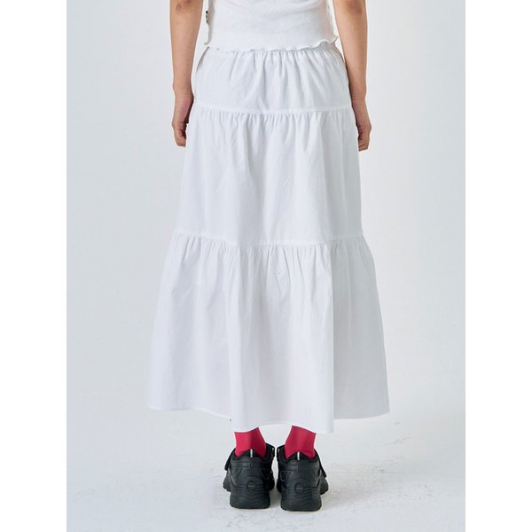pleated tiered long skirt White