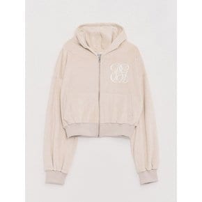 Smooth Velvet Logo Puff-sleeve Hood Jumper Beige