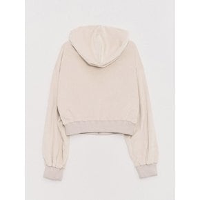 Smooth Velvet Logo Puff-sleeve Hood Jumper Beige