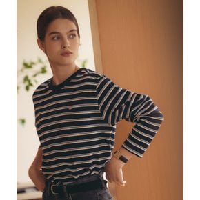 Bonheur stripe cotton t-shirt_Navy&Sky blue