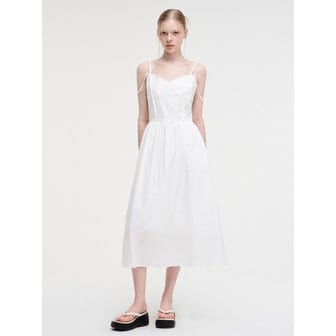 에트몽 Slip Pintuck Double Strap Dress, White