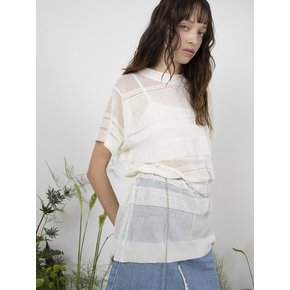 LINEN STRIPE KNIT TOP - WHITE