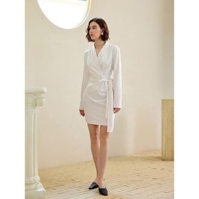 YY_Tie waist slim white dress