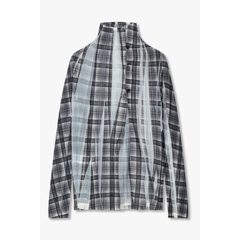 요지야마모토 [Y`s]폴리 체크 패턴 드레이프 넥 탑 6616120100000