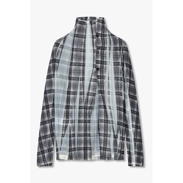 [Y`s]폴리 체크 패턴 드레이프 넥 탑 6616120100000