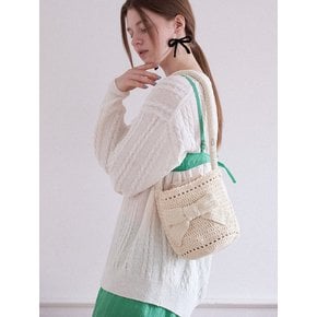 No.203 / Big Ribbon Crochet Bucket Bag _ Cream