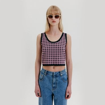 EENK Check Knit Top - Navy/Pink