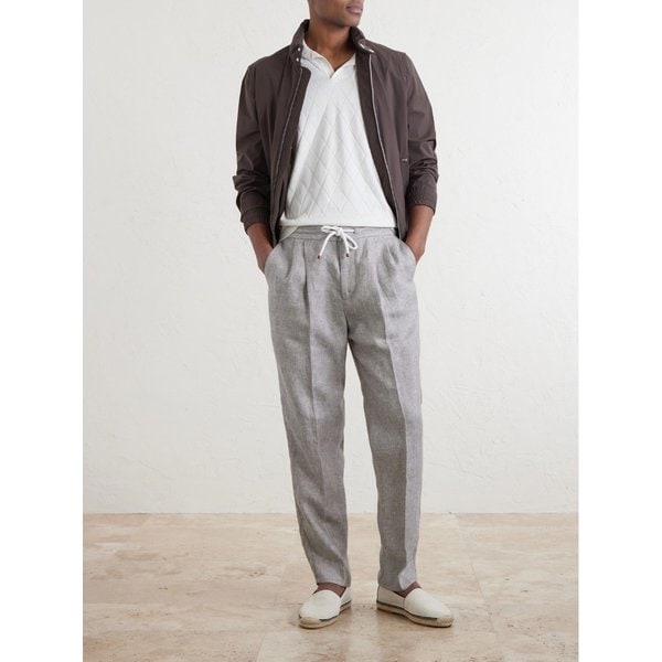 브루넬로쿠치넬리 스트레이트 레그 플리츠 헴프 리넨 블렌드 트윌 팬츠 46376663163115442