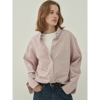 모트 버튼 다운 체크 셔츠-Vintage Pink