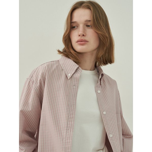 버튼 다운 체크 셔츠-Vintage Pink