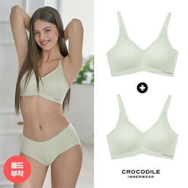 감탄브라 [크로커다일] 라이크라 쉘론 몰드부착 스트랩 감탄브라 2종 올리브그린+올리브그린 CDWBR5M24_2