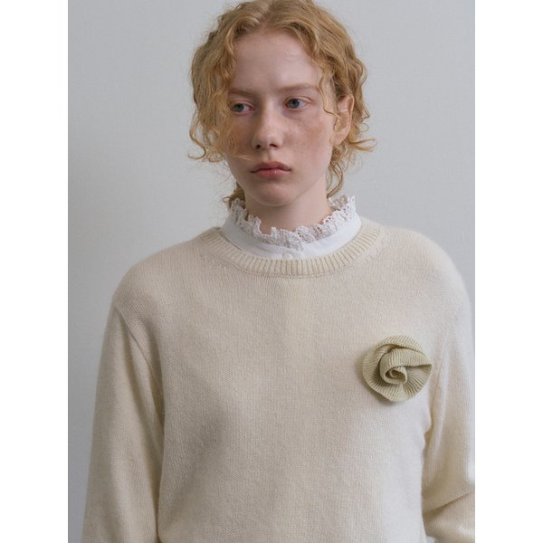 Knit Corsage Brooch_red ,beige