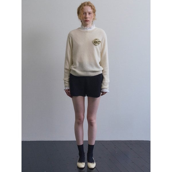 Knit Corsage Brooch_red ,beige