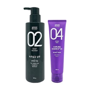 아모스 녹차실감 샴푸 500g 지성용(산뜻한)+헤어 컬링 에센스 2X 150ml