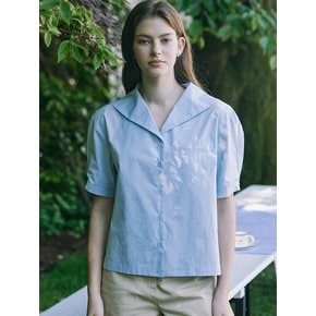 Marine Collar Half-sleeves Shirt - Light Blue