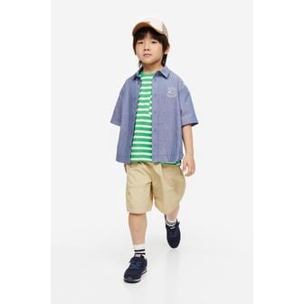 H&M 쇼트 슬리브 데님 셔츠 블루/Happy Camping 1179554001