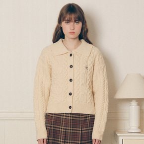 CABLE COLLAR KNIT CARDIGAN IVORY