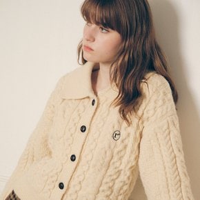 CABLE COLLAR KNIT CARDIGAN IVORY