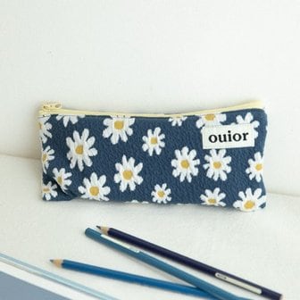 텐바이텐 ouior flat pencil case - marguerite navy (topside zipper)