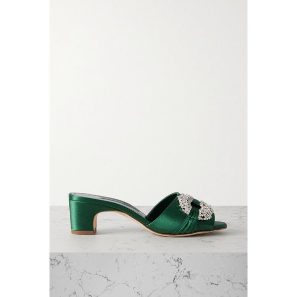 프리냅 크리스털 장식 주름 새틴 뮬 50mm 다크 그린 1647597320937900