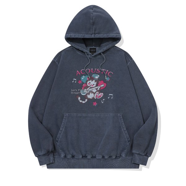 어쿠스틱캣 피그먼트 후드티 다크블루