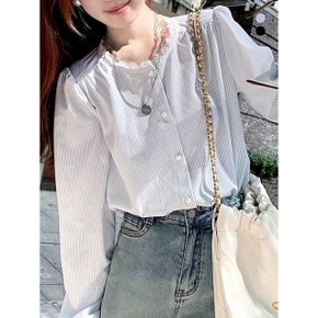 젠시 스트라이프 셔링 블라우스_P403503799