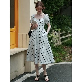 Cest_Polka-dot sqaure neck dress