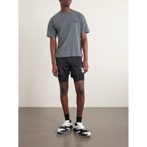 로고 프린트 디스트레스드 MothTech 코튼 저지 티셔츠 46376663163018331