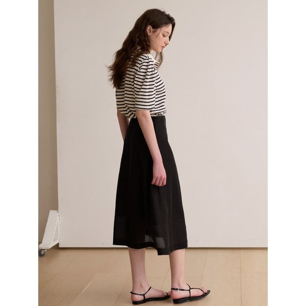 Stripe collar puff top - Navy